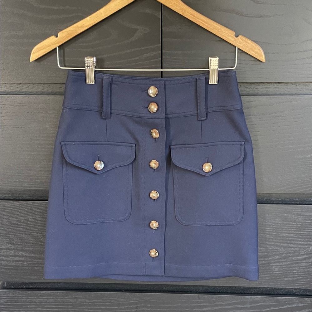 Sezane Midnight Blue Mini Skirt with Button Detail